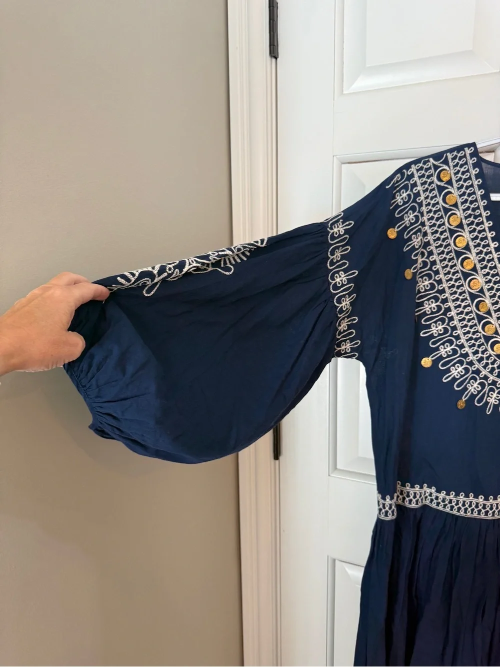 NWT! Tory Burch Navy Sea Embroidered Cotton Voile Maxi Dress Size 4 25675